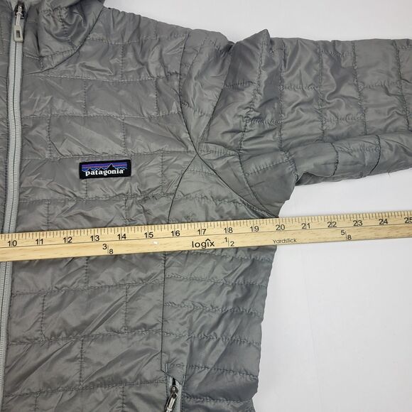 Patagonia Jacket Women Gray Nano Puff Hoody Full Zip Logo Primaloft Pocket M - Picture 3 of 16